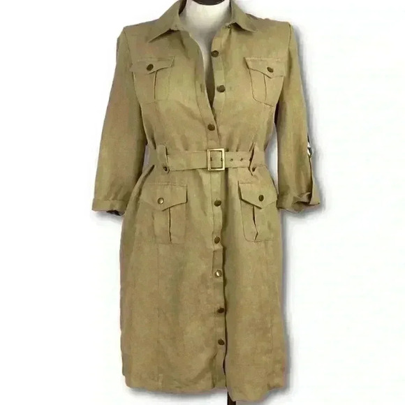 Vtg predictions dress size 14 tan ultra suede vegan button down safari 90s y2k - Picture 9 of 9